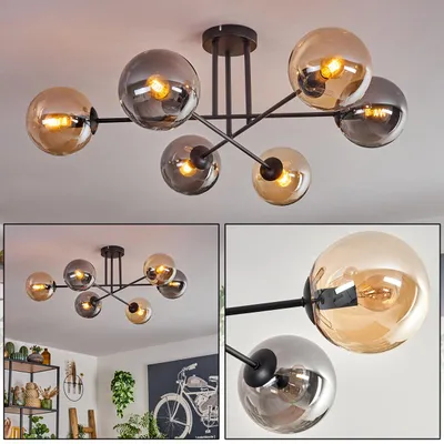 Produktbild von Fossobiubo Deckenlampe aus Metall/Glas in Schwarz/Rauchfarben/Bernsteinfarben