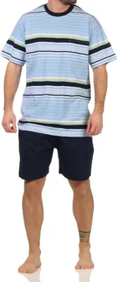 Produktbild von Herren Shorty kurzarm Schlafanzug Pyjama in toller Streifenoptik  - 112 105 90 733 ; hellblau , 54