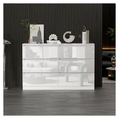 Produktbild von Weiße Kommode mit 6/7/8 Schubladen Hochglanz für Schlafzimmer, Wohnzimmer, Büro und Flur