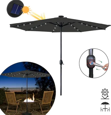 Image de LARS360 LED Parasol Φ3.5m Parasol ampli solaire gris foncé, parasol de jardin avec panneau solaire, parasol pour terrasse et plage, protection solaire à faible consommation d'énergie avec éclairage LED