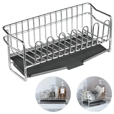 Produktbild von Spülbecken Organizer,Spüle Küchen Organizer, mit selbstentleerender Ablaufschale, Edelstahl, für Schwamm, Spülmittel, Spültuch, Bürste, Silber