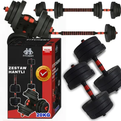 Zdjęcie produktu dla Zestaw Hantli 2W1 Regulowane Bitumiczne Fitchemy 2X10 Kg Sztanga 20 Kg Gryf