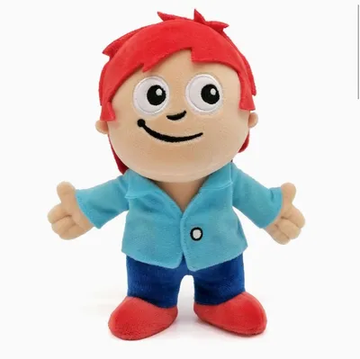 A plush toy of a cartoon character named Edi from the Mainzelmännchen.