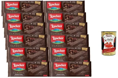 Produktbild von Loacker Italian Gourmet Bundle Doppel-Schoko-Waffeln 12x 175g + Italian Gourmet Polpa Gratis – Knusprige Classic Double Choc Waffeln mit Schokoladencreme, Kaffeegebäck & Snack-Vorrat 2,1kg