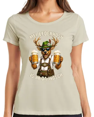 Produktbild von Mei Lederhosn is in da Wäsch Hirsch Lederhose Dirndl Damen T-Shirt, Natur, S