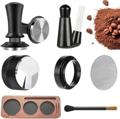 Produktbild von Espresso-Tamper-Set 51 mm mit Tamper-Station, 7-teiliges Barista-Zubehörset mit Kaffee-Tamper, Verteiler, Tamper-Unterlage, Dosierring, Reinigungsbürste, Puck-Screen und Kaffee-Tamper für Espressomaschine