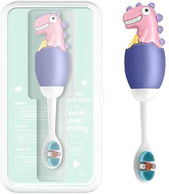 Image de Brosse à dents en silicone avec motif dinosaure, pointe fine, pour bébés, filles et garçons, violet