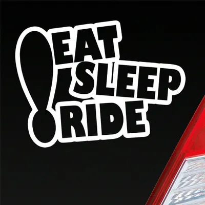 Produktbild von Auto Aufkleber Eat sleep ride Tuning Spruch 12x9 cm Weiss Glanz Sticker Heckscheibenaufkleber