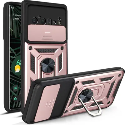 Produktbild von Google Pixel 6 Pro Hülle mit 360° Drehbarer Magnetische Ring Ständer Halter Dia Kameraschutz TPU Bumper Silikon Schutzhülle für Google Pixel 6 Pro Rosa