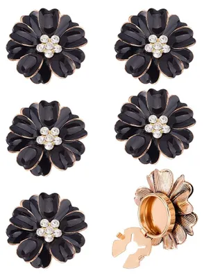Image de Boutons de manchette en forme de fleurs - Lot de 6 clips détachables pour chemises, blouses, tailleurs et smokings - Noir, 3,2 cm