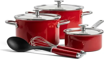 Produktbild von KitchenAid Pfannenset Steel Core Enamel Keizerrot 8-teilig