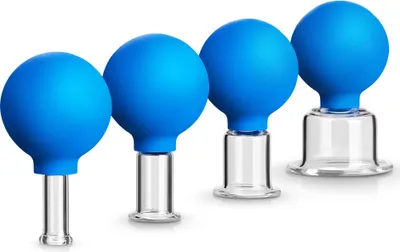 Produktbild von Schröpfgläser 4 Stück, Echtglas Mit Saugball, Für Verspannungen Und Cellulite