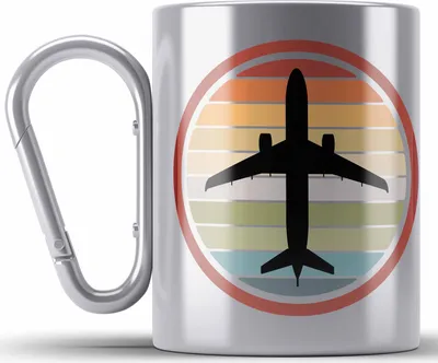 Produktbild von Trendation - Pilot Geschenk Edelstahl Tasse Karabiner Piloten Flugzeug Geschenke Motive Flughafen Grafik (Silber)