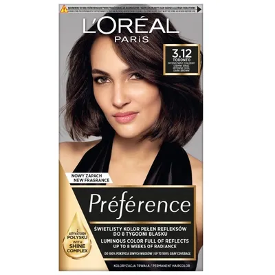 Obrázek produktu pro L'Oreal Paris Preference Barvy na Vlasy - 3.12 Toronto - Barva na Vlasy s Intenzivním Odstínem 3.12, Vytváří Elegantní Vzhled s Nádechem Toronto