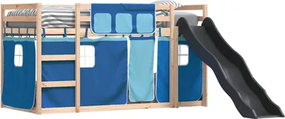 Produktbild von vidaXL Etagenbett mit Rutsche und Gardinen Blau 90x190 cm