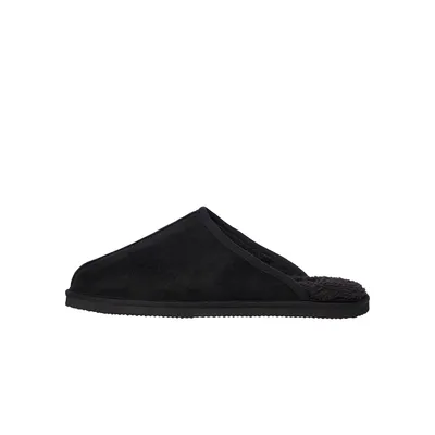 A black slipper shown from the side against a white background.