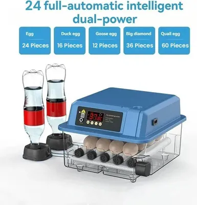 Immagine prodotto di Incubatrice - Incubatrice automatica per 24 uova - Ribaltamento automatico - Controllo della temperatura e dell'umidità con acqua - Doppia tensione 12/220 V - Per galline/anatre/quaglie/oche