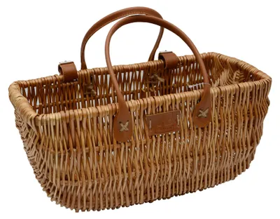 Produktbild von Rattan Fahrradkorb mit Lederriemen für vorne und hinten