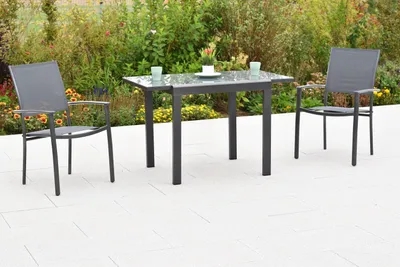 Produktbild von Merxx "Milano" Set 3tlg., 2 Stapelsessel, Balkonausziehtisch 80 (120) x 70 cm, grau, Aluminium/Textil