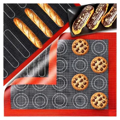 Produktbild von Backmatte Ausrollmatte Antihafte Silikonmatte Wiederverwendbar Rutschfeste Teigmatte mit Messung 30 x 40 cm BPA Frei Hitzebeständig Schwarz