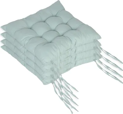Zdjęcie produktu dla Poduszki na krzesła Relaxdays, zestaw 4 szt., 40 x 40 cm, pikowane poduszki z paskami, do użytku wewnątrz i na zewnątrz, poszycie poliestrowe, jasnozielone