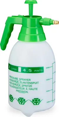 Produktbild von Relaxdays Pumpsprühflasche, einstellbare Messingdüse, Pflanzen Bewässerung, Pestizide, Putzmittel, 2l Drucksprüher, grün