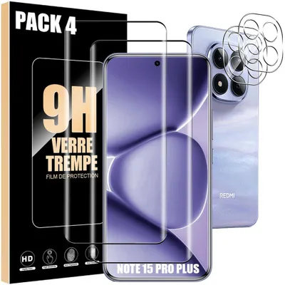 Image de 2 Verres Trempés et 2 Vitres Caméra pour Xiaomi Redmi Note 15 Pro Plus 5G, Protection Anti-Rayure