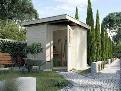 Produktbild von WEKA 229.2121.10400 Gartenhaus/Blockbohlenhaus Quinta mit Einzeltür ; Größe: 1 ; Farbgebung: Naturbelassen ; Wandstärke: 21 mm ; Maße (LxBxH): 205 cm x 209 cm x 217 cm ; Seitenwandhöhe: 197 cm