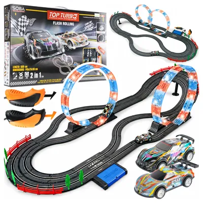 Obrázok produktu pre Malplay, závodná dráha pre autíčka, 600 cm, 2 autá, 360° smyčka, 2 diaľkové ovládače, napájací adaptér, od 8 rokov, darček
