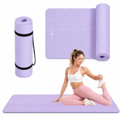 Zdjęcie produktu dla Mata treningowa mata do ćwiczeń NBR mata do pilatesu o grubości 1,5 cm mata gimnastyczna 183x61cm antypoślizgowa mata fitness do jogi z paskiem fiolet