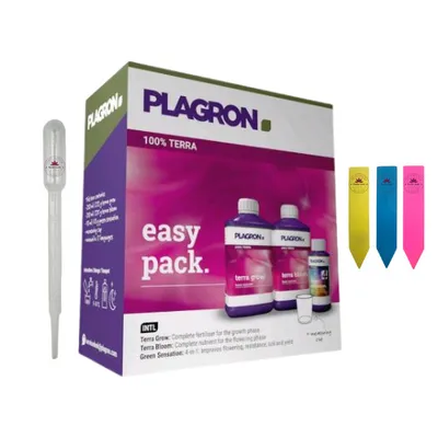 Produktbild von Plagron Easy Pack Terra – Starterset für mineralischen Anbau auf Erde – inkl. Pipette & 3 Pflanzenschilder