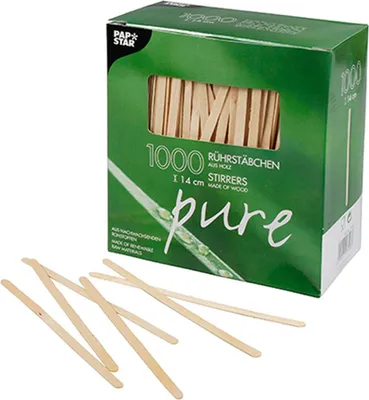 Produktbild von PAPSTAR Rührstäbchen "pure" Länge: 140 mm aus Holz 1.000 Stück
