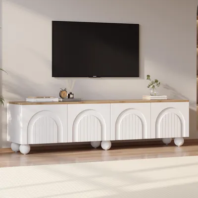 Produktbild von okwish TV-schrank Lowboard mit 2 Schränken und sechs kugelförmigen Metallbeine,Fernsehschrank für Fernseher um 80 Zoll,Weiß