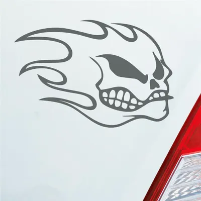 Produktbild von Auto Aufkleber Totenkopf Flammen Kopf Schädel Flame Skull 10x15 cm Grau Sticker Heckscheibenaufkleber
