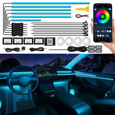 Zdjęcie produktu dla Oświetlenie wnętrza samochodu LED RGB, 22 funkcje, sterowanie za pomocą aplikacji i funkcja muzyczna, 175 cali, 593 diody LED, 16 milionów kolorów