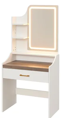Immagine prodotto di Afrodite - Toeletta Trucco con Luce LED Cassetto 3 Ripiani e Prese Postazione Make Up in Legno Bianco