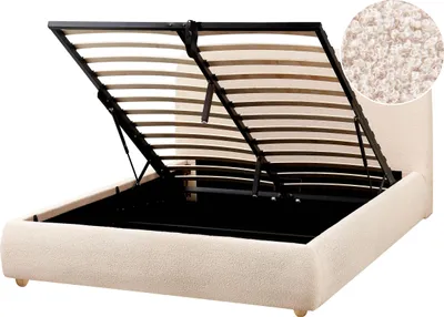 Obrázek produktu pro BELIANI Úložná postel světle béžová buklé čalounění 140 x 200 cm minimalistický moderní design úložný prostor ložnice
