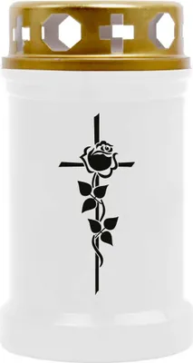 Produktbild von Grabkerze Weiß, Brenndauer: 40 Stunden, Motiv: Rose Kreuz