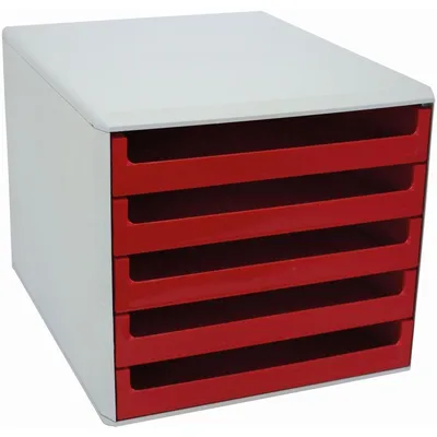 Produktbild von Schubladenbox 5 Schübe hellgrau/rot