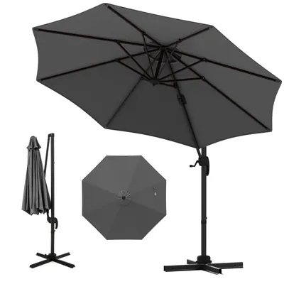 Produktbild von GOPLUS Sonnenschirm 300 x 300 cm, Terrassenschirm mit Kurble, 5-fach neigbarer Ampelschirm, 360°drehbarer Gartenschirm, Grau