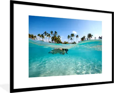 Produktbild von MuchoWow® MuchoWow® Gerahmtes Poster Meer - Schnorcheln - Hawaii 90x60 cm - Poster mit zchwarzem Bilderrahmen - Wanddekoration - Fotos