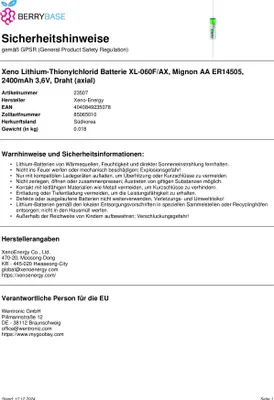 Produktbild von XENO ENERGY Lithium Thionylchlorid Batterie XL 060 aX AaER14505 3,6 V/2400 mAh (Bulk)