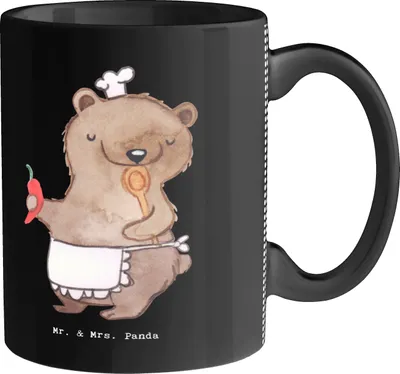 Produktbild von Mr. & Mrs. Panda Kaffeebecher Koch Herz - Schwarz - Geschenk, Restaurant, Keramiktasse, Chefkoch, Lecker, Teetasse, Becher, Tasse, Kaffeetasse, Yummy, schöne
