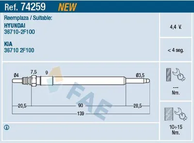 Produktbild von FAE 74259 Diesel Glühkerze für HYUNDAI ix35 (LM, EL, ELH) M10x1.25