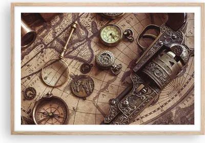 Produktbild von Gerahmtes Poster - Rahmen in heller Eiche - Kartographie Vintage Kompass - 91,5x61 cm - Wand Bild - Wanddeko - Wandbilder - Kunstposter - Wandposter - Bilderrahmen - Bilder - P2NAA91x61-4582