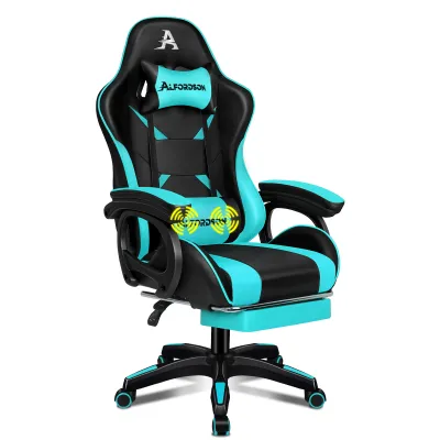 Produktbild von ALFORDSON Gaming Stuhl, Gaming Sessel mit Massage-Lendenwirbelstütze, Ergonomischer Gamer Stuhl mit Kopfstütze, höhenverstellbar, Kunstleder, Cyan