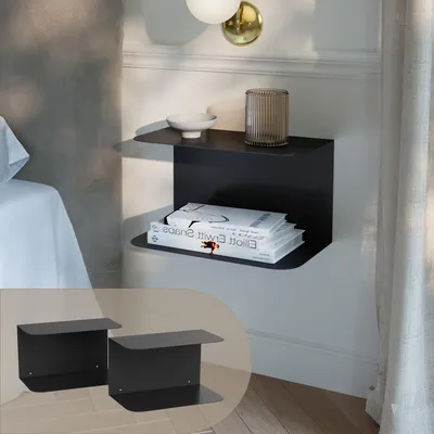 Image de Lot de 2 tables de chevet murales « Notodden » en acier, 40 x 23 x 23 cm, noir