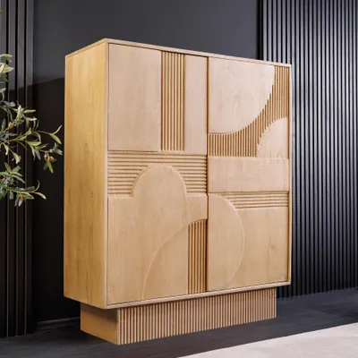 Produktbild von riess-ambiente Highboard ART DECO 120cm weiß gekälkt massives Mangoholz 3D Front