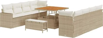 Immagine prodotto di Set divano da giardino vidaXL con cuscini (12 pezzi), beige e crema, in polyrattan