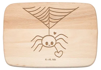 Produktbild von Mr. & Mrs. Panda Holzschneidebrett Spinne Agathe Liebe - Transparent - Geschenk, massivholzbrett, Frühstücksbrett, Liebesbeweis, schneidbrett, Holzbrett, Verliebt
